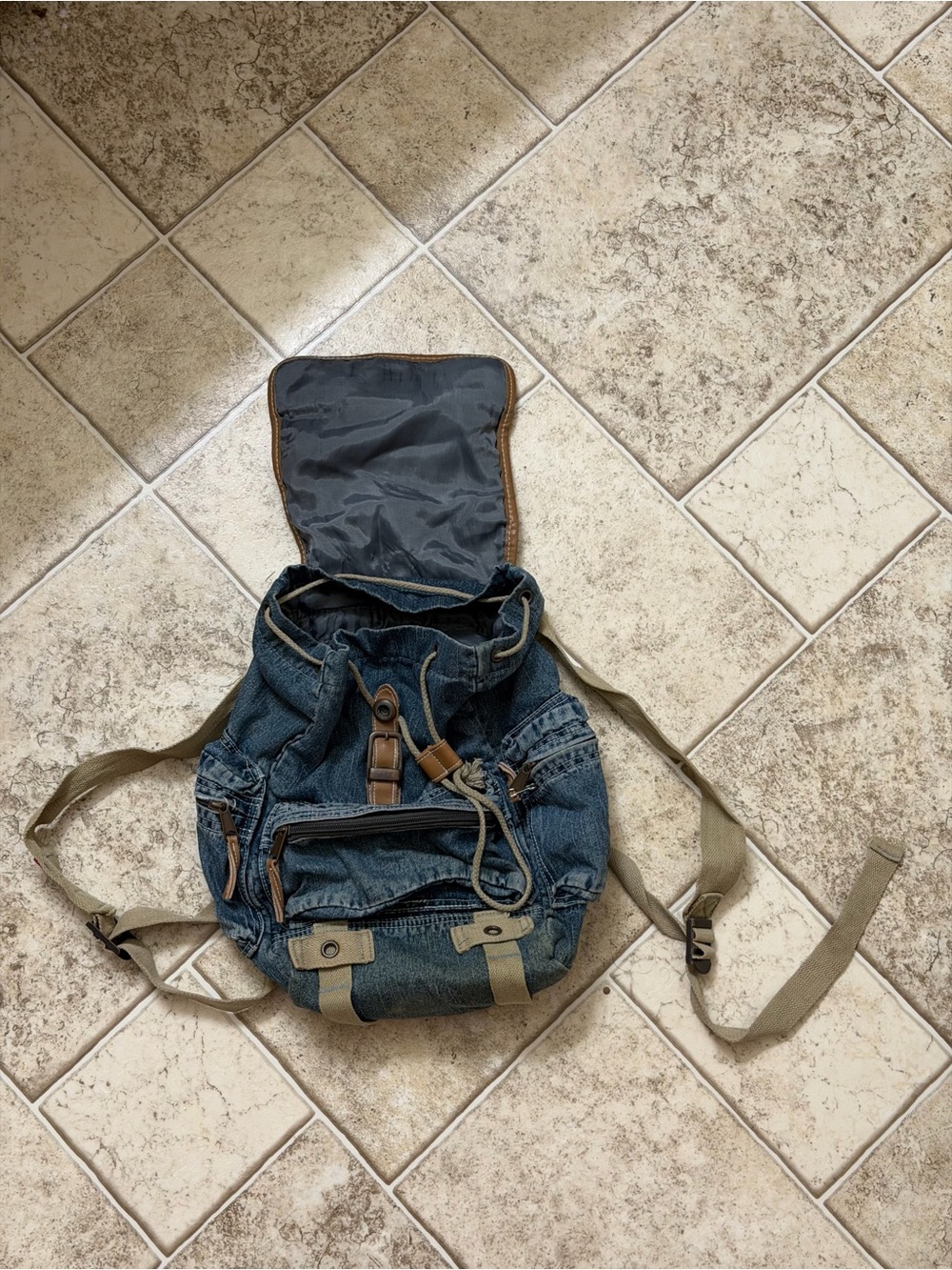 Denim Canvas Drawstring Backpack - Blue